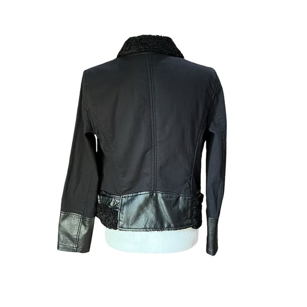 Rock & Republic Women's Black Moto Jacket Faux Leather Sherpa Size L - Picture 6 of 10